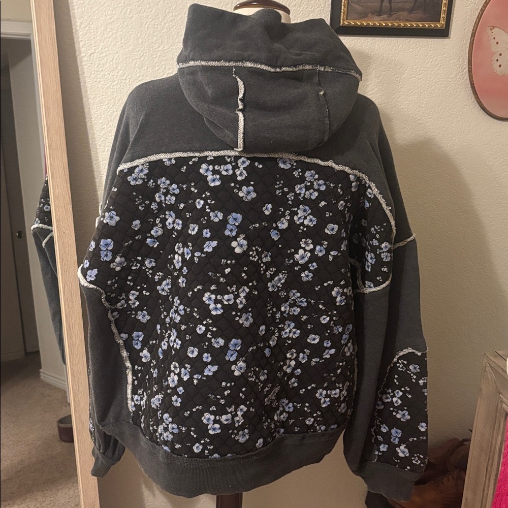 Free People Get Ditsy Hoodie-Charcoal-We The Free - Picture 7 of 8